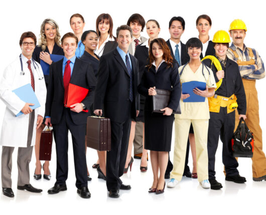 Business people, builders, nurses, doctors, architect. Isolated over white background